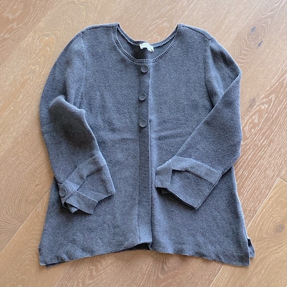 Habitat Sweaters - Habitat Swing Sweater Soft Grey waffle Knit Cotton buttons Lagenlook Artsy scoop